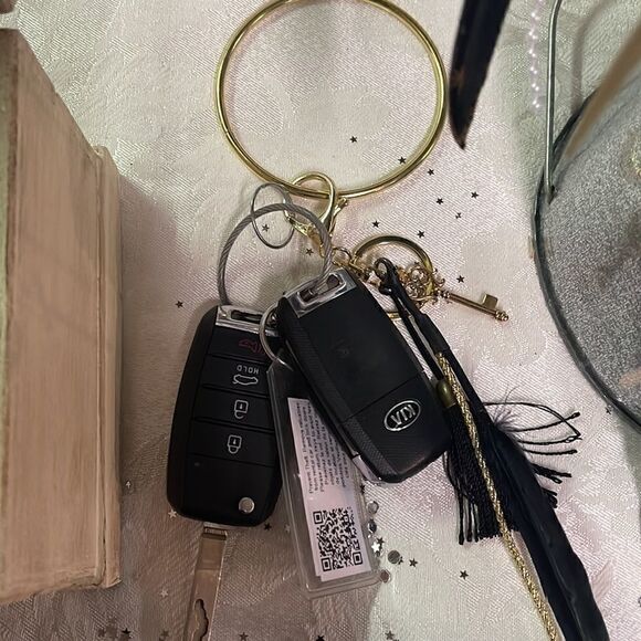 Custom Upcycled Gold + Black + White Bangle Wristlet Keychains - Picture 7 of 7